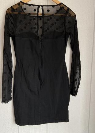 Платье черные с прозрачными рукавами в горошек2 фото