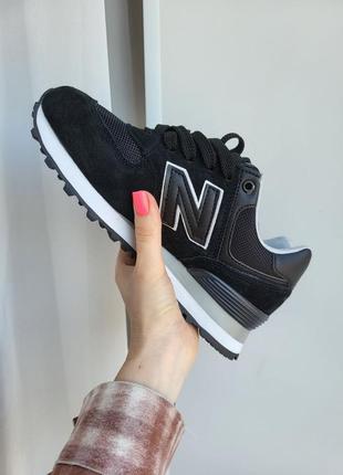 New balance 574 жіночі кросівки шкіряні беланси натуральна шкіра замша білі чорні з сіткою кожаные кроссовки с сеткой весна лето черные белые7 фото