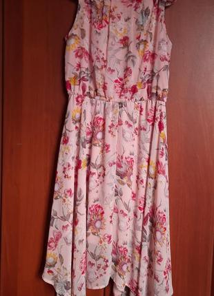 Розовое асимметричное платье шифон