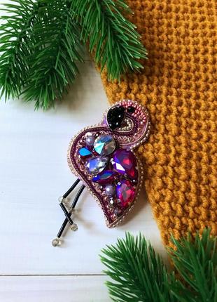 Брошь розовый фламинго