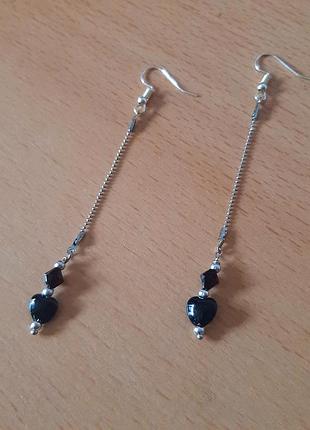 Серьги подвески длин сердце бижутер тренд кульчики серёжки подвески бохо украш лаконич минимал