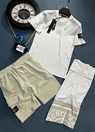 Чоловічий літній комплект шорти + футболка стон айленд / спортивні костюми stone island на літо