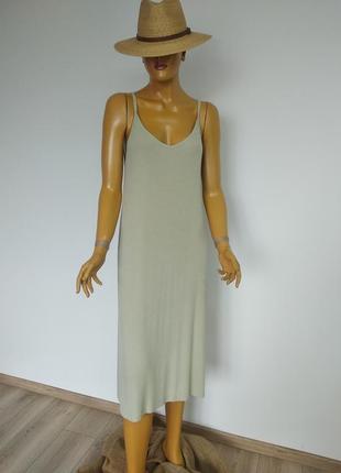 H&m базове натуральне оверсайз плаття майка сарафан в рубчик довжина міді фісташково кольору m l xl3 фото