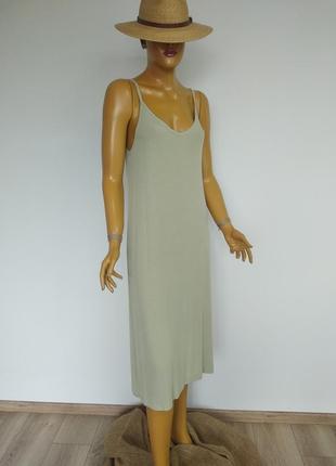 H&amp;m базовое натуральное оверсайз платья майка сарафан в рубчик длина миди фисташково цвета m l xl4 фото