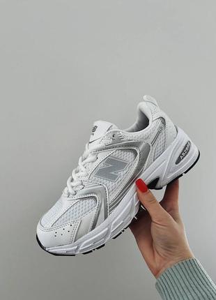 New balance nb 530 silver white трендові жіночі білі срібні кросівки баланс белые серебристые серебряные кроссовки с сеткой весна літо осінь2 фото