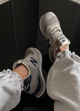 New balance 574 жіночі кросівки беланси натуральна замша сірі з чорним з сіткою женские серые с черным кроссовки замшевые с сеткой весна лето деми7 фото