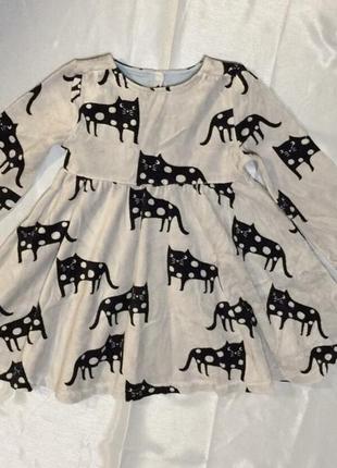 Polarn o.pyret велюровое платье в котиках, для девочки 2-3 лет, 98см, 80% хлопок