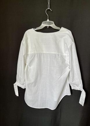 H&amp;m белая льняная блуза из льна и хлопка свободный крой завязки на рукавах5 фото