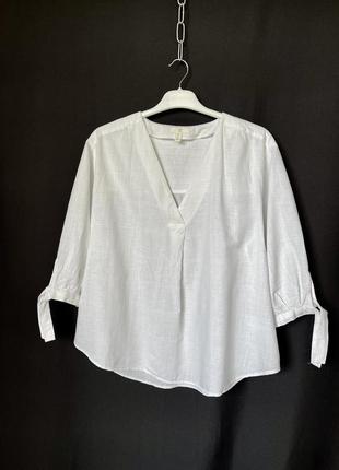 H&amp;m белая льняная блуза из льна и хлопка свободный крой завязки на рукавах4 фото