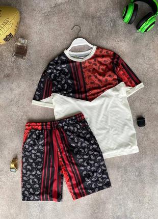 Чоловічий комплект / якісний комплект футболка + шорти в червоно-чорному кольорі на літо2 фото