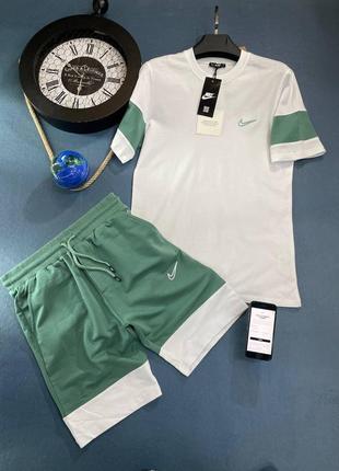 Чоловічий комплект футболка + шорти / якісний комплект nike в білому кольорі на літо