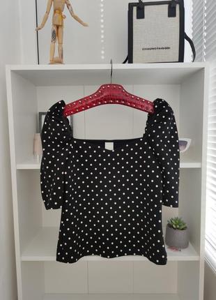 Блуза блузка топ чорний стильно пишні рукави в горох бренд h&m5 фото