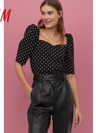 Блуза блузка топ чорний стильно пишні рукави в горох бренд h&m