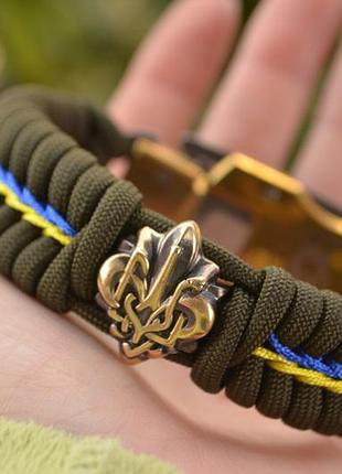 Браслет з паракорду із гравіюванням на ножі та гербом україни плетіння змійка колір під замовлення+ брелок у подарунок