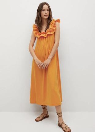Хлопковое платье сарафан mango свободного кроя 100 % хлопок / коттон