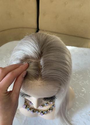 Парик из натуральных волос / система на сетке с имитацией кожи головы, платиновый блонд омбре