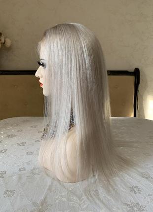 Парик из натуральных волос / система на сетке с имитацией кожи головы, платиновый блонд омбре
