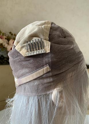 Парик из натуральных волос / система на сетке с имитацией кожи головы, платиновый блонд омбре