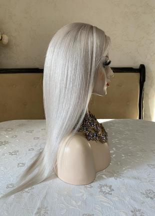 Парик из натуральных волос / система на сетке с имитацией кожи головы, платиновый блонд омбре