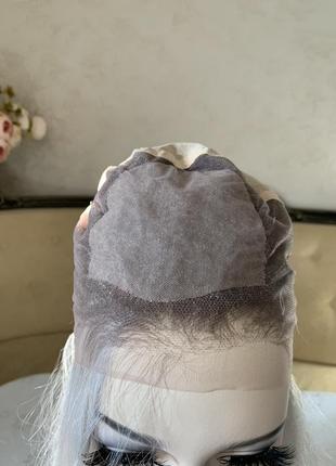 Парик из натуральных волос / система на сетке с имитацией кожи головы, платиновый блонд омбре