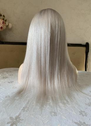 Парик из натуральных волос / система на сетке с имитацией кожи головы, платиновый блонд омбре