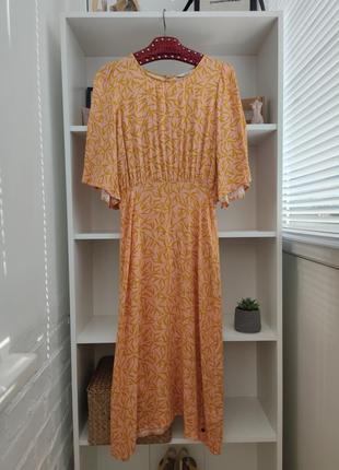 Плаття платье міді миди сарафан ампір персикове принт якісне бренд numph3 фото