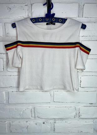 Футболка топ в рубчик з веселкою