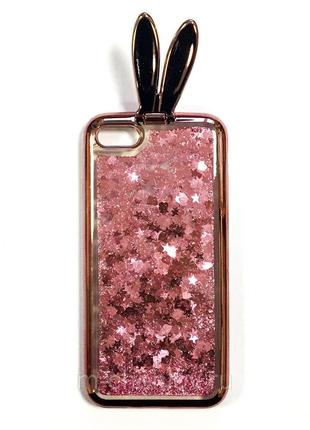 Силиконовый чехол для iphone 7/8 (заяц с подставкой, розовый)