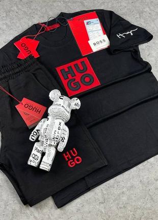 Чоловічий комплект футболка + шорти / якісний комплект boss в чорному кольорі на літо5 фото