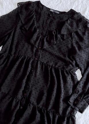 Стильное черное платье zara в горошек5 фото
