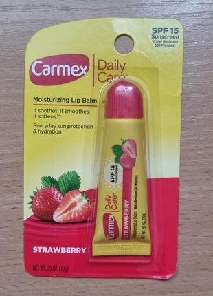 Carmex, daily care, зволожувальний бальзам для губ, полуниця, spf 151 фото