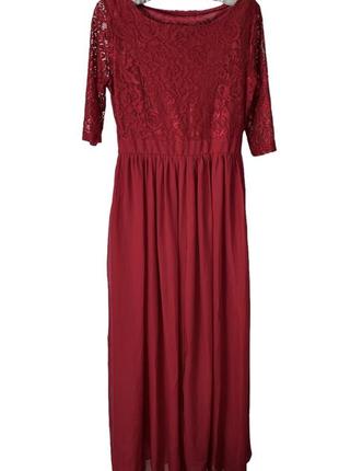 Красное нарядное вечернее платье бордовое с кружевом3 фото