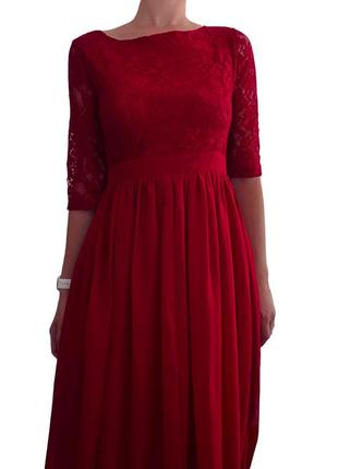 Красное нарядное вечернее платье бордовое с кружевом2 фото