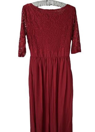 Красное нарядное вечернее платье бордовое с кружевом4 фото