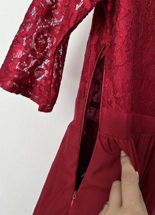 Красное нарядное вечернее платье бордовое с кружевом7 фото