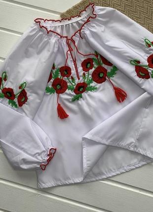 Рубашка вышиванка для девочки маки