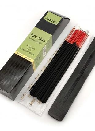 Aloe vera 40 stiks with incense holder (хлащи 40 штук с деревянной подставкой) (tulasi)