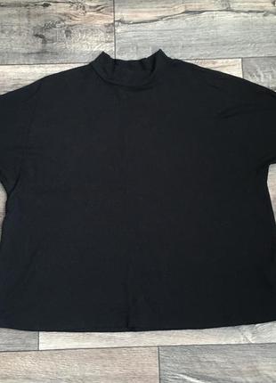 Черная футболка широкого фасона летучая мышь со стойкой2 фото