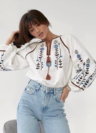 Колоритная блуза вышиванка, рубашка этно с вышивкой