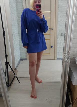 Синее туника мини, мини платье с длинным рукавом.