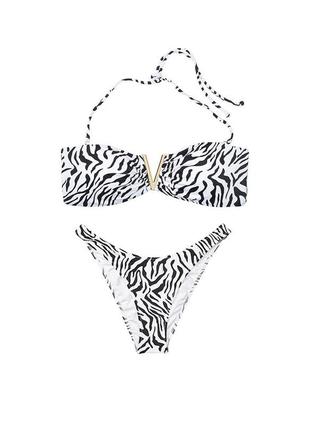 Купальник принт зебры victoria's v-hardware bandeau swim top р.s & escondido brazilian swim bottom p.m