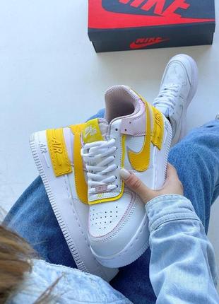 Женские кроссовки nike air force 1 shadow white yellow pink скидка sale / smb5 фото