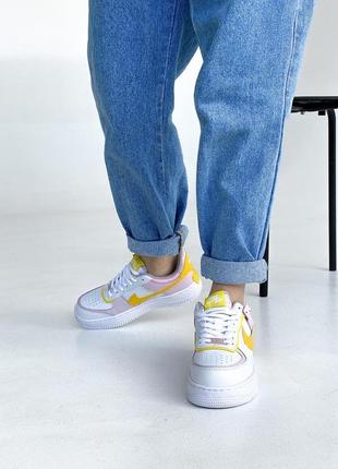 Женские кроссовки nike air force 1 shadow white yellow pink скидка sale / smb8 фото