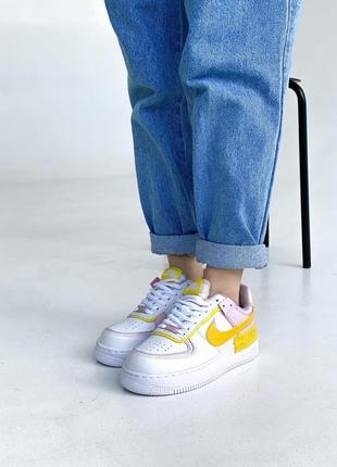 Женские кроссовки nike air force 1 shadow white yellow pink скидка sale / smb9 фото