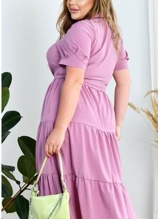 Платье женское миди на пуговицах, с коротким рукавом, батал большие размеры, однотонное цвет - фрез4 фото