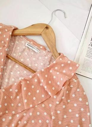 Нежная персиково-пудровая блуза/блузка/топ в горошек с рюшами glamorous, на р. xs/s2 фото