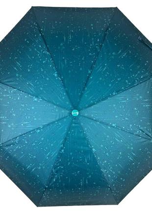Жіноча парасоля напівавтомат "краплі дощу" від toprain на 8 спиць, бірюзовий, 02058-66 фото