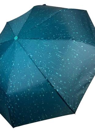 Женский зонт полуавтомат "капли дождя" от toprain на 8 спиц, бирюзовый, 02058-6
