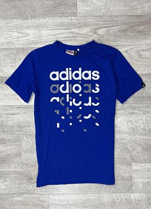 Adidas футболка 11-12 лет 152 см м размер детская синяя с принтом оригинал