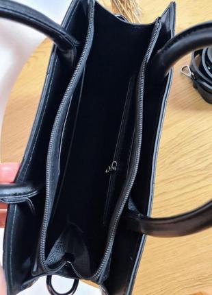 Женская черная сумка-портфель на ремне эко-кожа7 фото